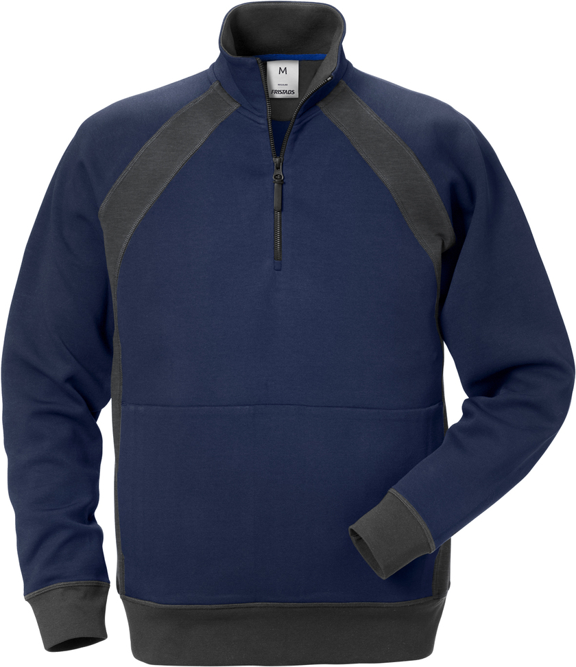 SWEATSHIRT KORT ZIP 1755 DF MARINBLÅ/GRÅ STL 2XL