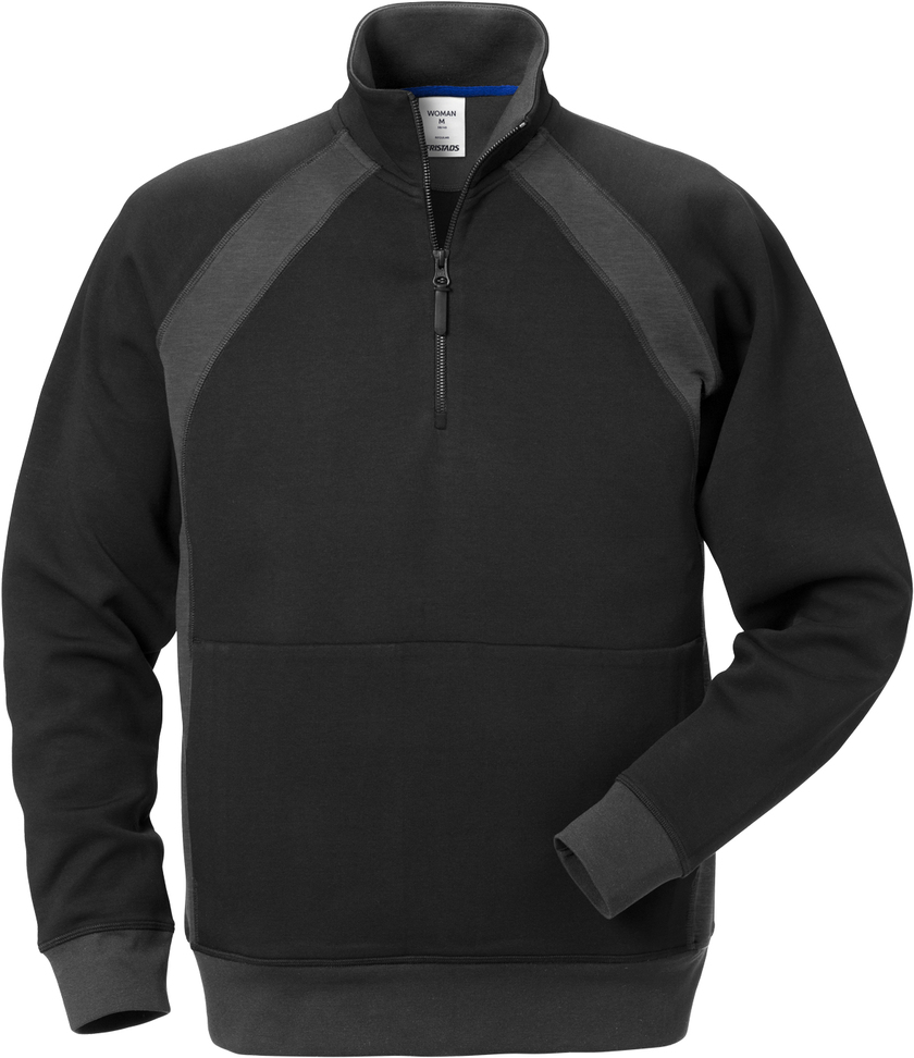 SWEATSHIRT KORT ZIP 1755 DF SVART/GRÅ STL 2XL